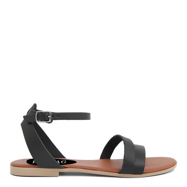 Bluetag Black Leather Flat Sandal