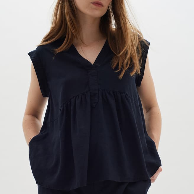 Inwear Navy Ellie V-Neck Linen Blend Top