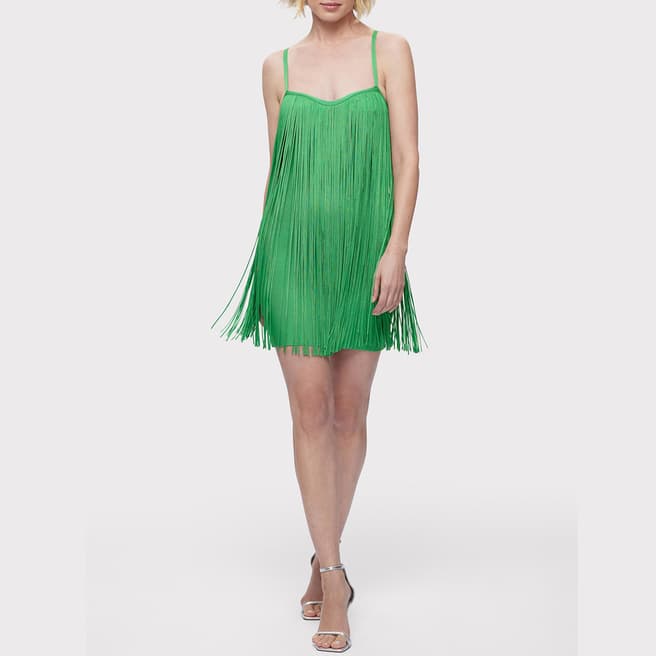 Herve Leger Green Fringe Sweetheart Dress