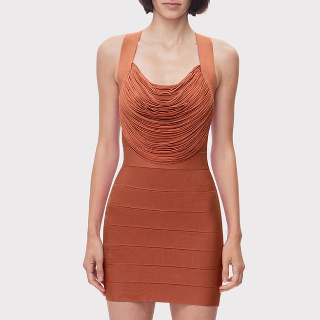 Herve Leger Red Draped Fitted Dress