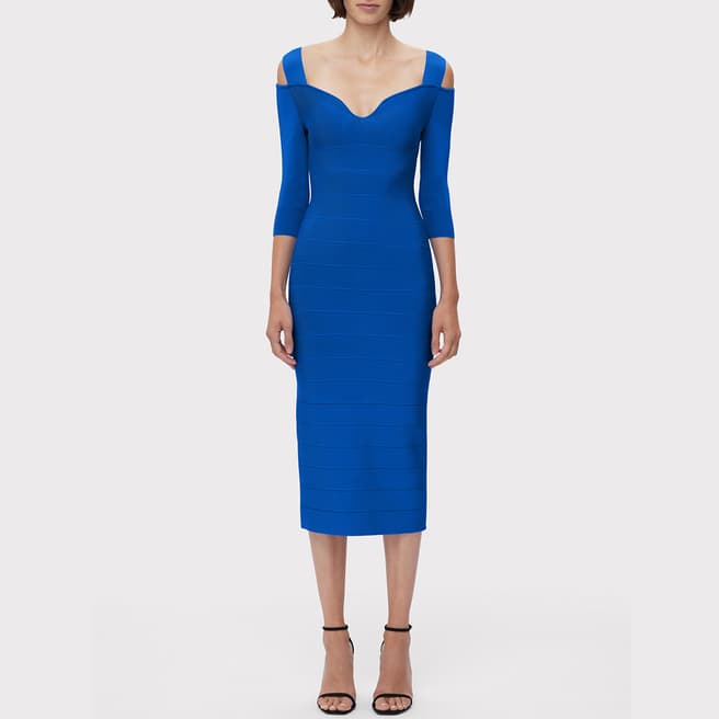 Herve Leger Blue Notched Fitted Dress