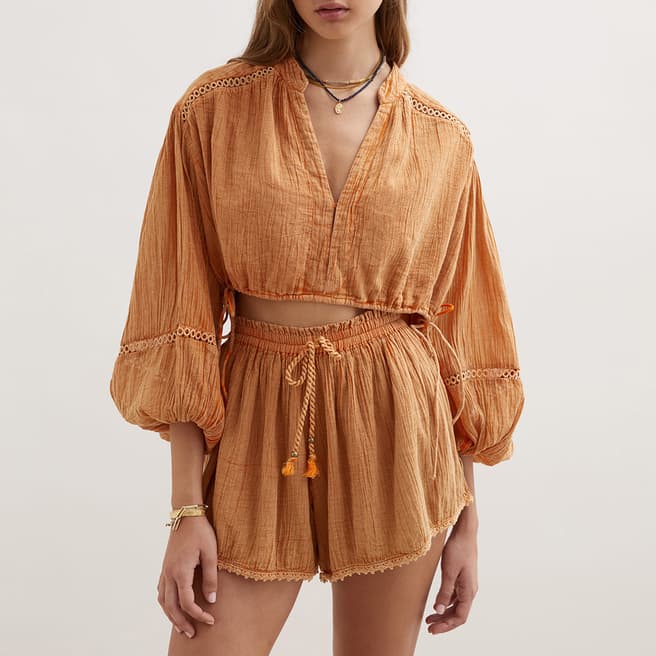 Boteh Orange  Gauze Crop Blouse