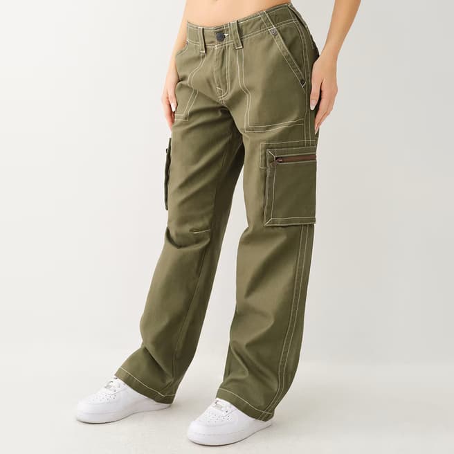 True Religion Khaki Zipper Military Cotton Cargo Trousers