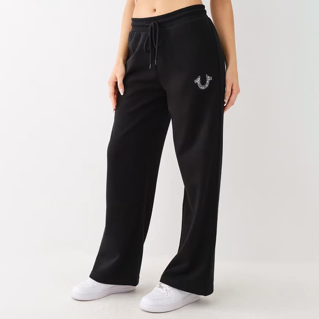 True Religion Black Wide Leg Cotton Blend Tracksuit Bottoms