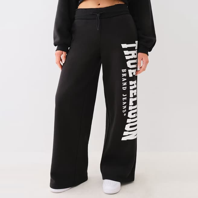 True Religion Black Wide Leg Cotton Blend Tracksuit Bottoms