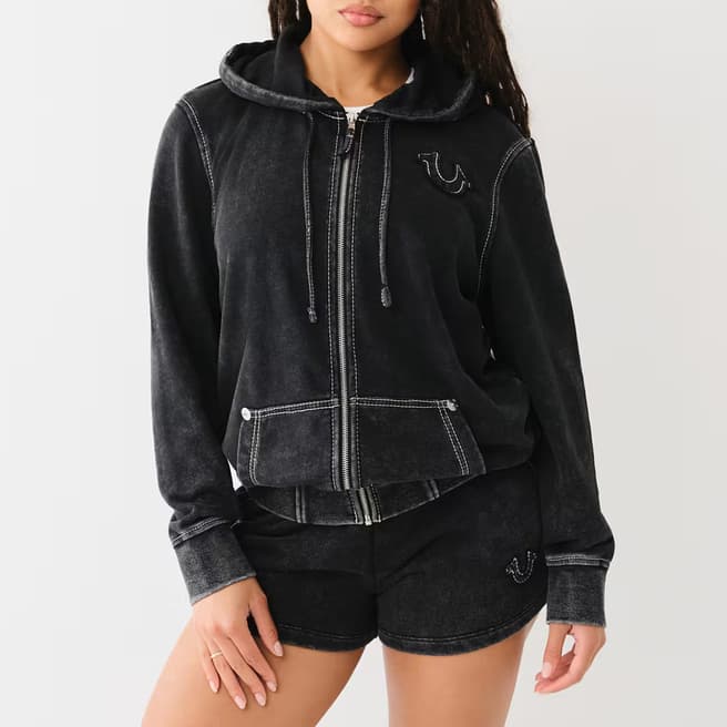 True Religion Black Zip Up Cotton Blend Hoodie