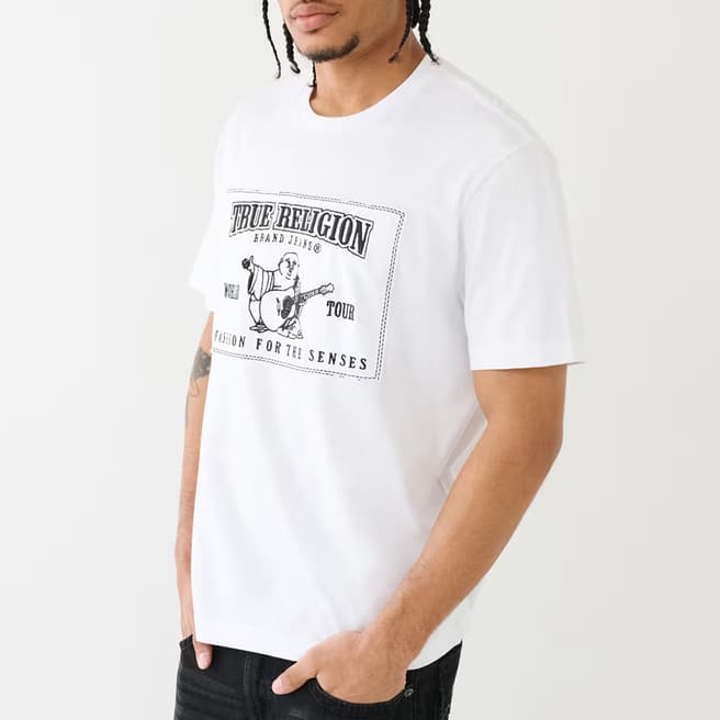 True Religion White Relaxed Applique Cotton T-Shirt