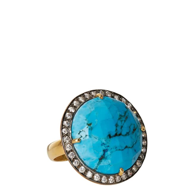 Liv Oliver 18K Gold Turquoise Round Disc Statement Ring