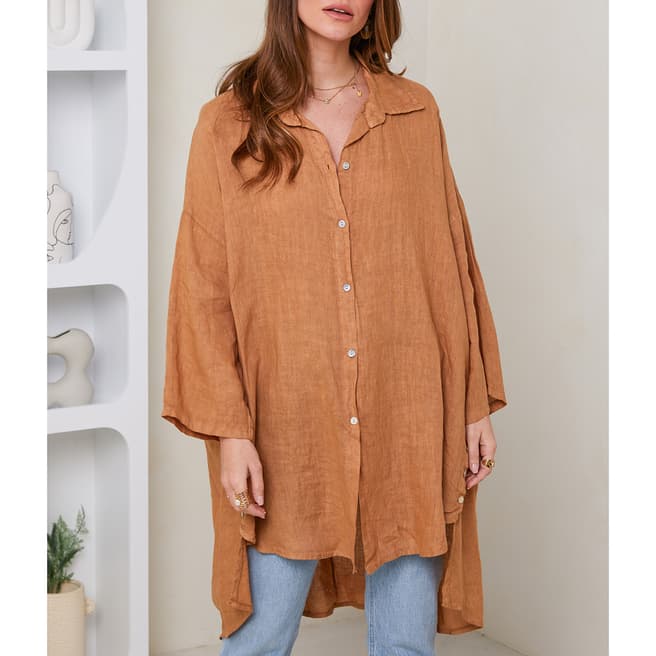 LE MONDE DU LIN Camel Linen Oversized Shirt