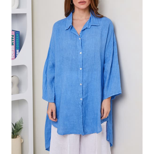 LE MONDE DU LIN Blue Linen Oversized Shirt