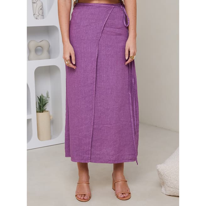 LE MONDE DU LIN Purple Linen Tie Skirt
