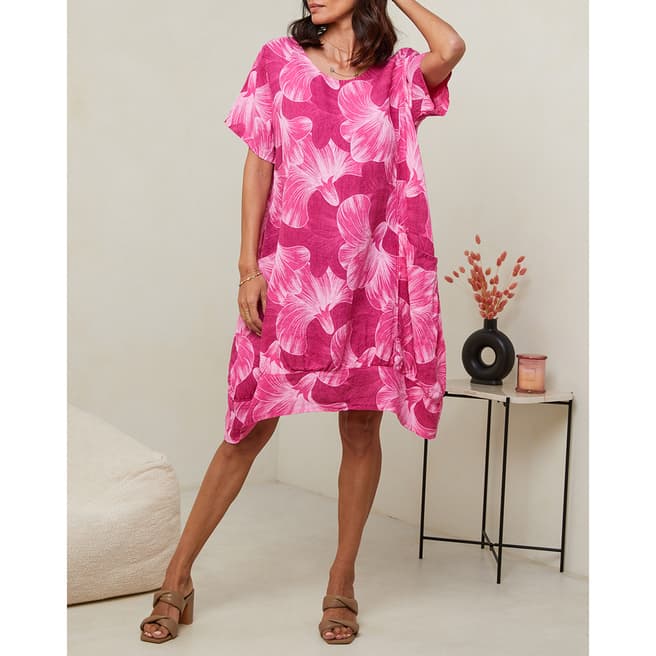 LE MONDE DU LIN Pink Linen Floral Dress