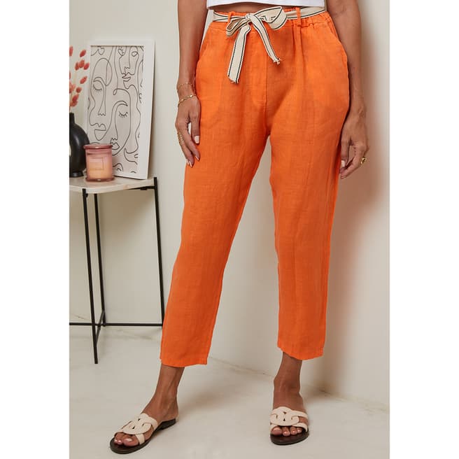 LE MONDE DU LIN Orange Linen Belt Trouser