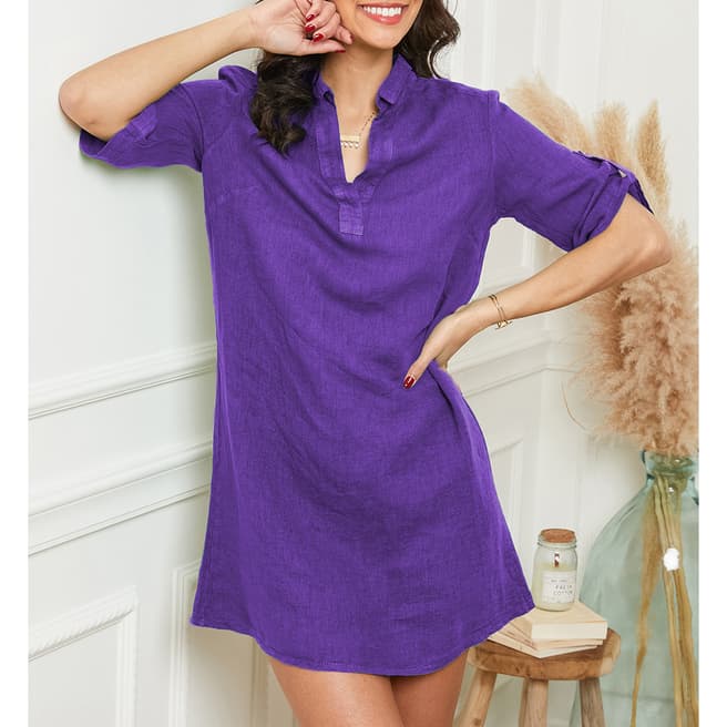 LE MONDE DU LIN Purple Collar Linen Dress