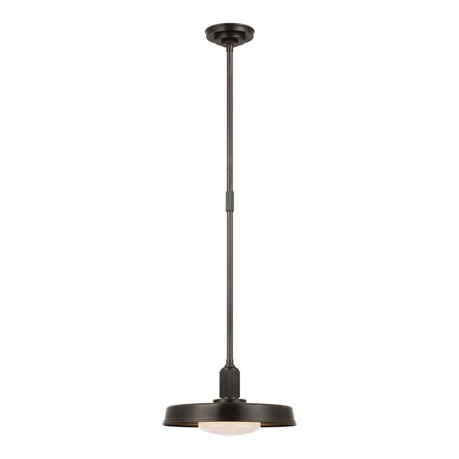 Chapman & Myers for Visual Comfort & Co. Ruhlmann 14" Factory Pendant in Bronze with White Glass and Brass Interior