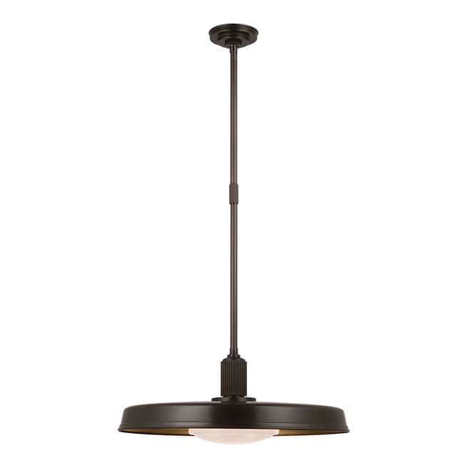 Chapman & Myers for Visual Comfort & Co. Ruhlmann 24" Factory Pendant in Bronze with White Glass and Brass Interior