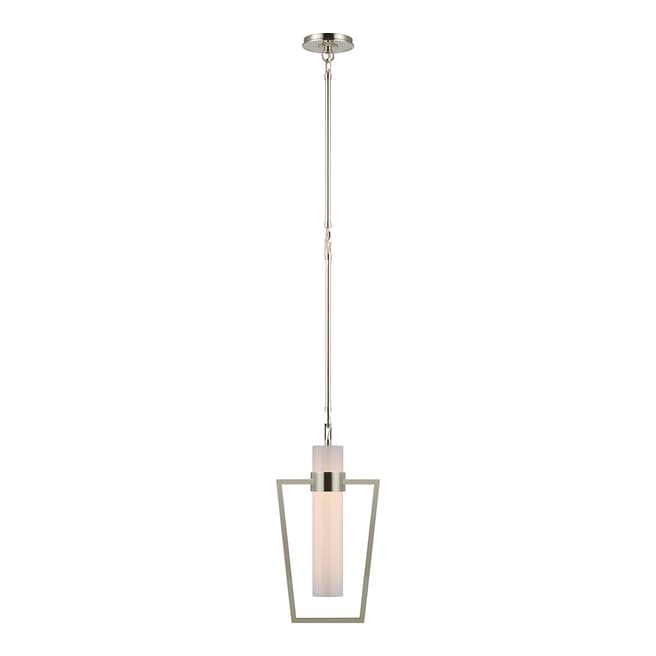 Ian K. Fowler for Visual Comfort & Co. Presidio Petite Caged Pendant in Polished Nickel with White Glass