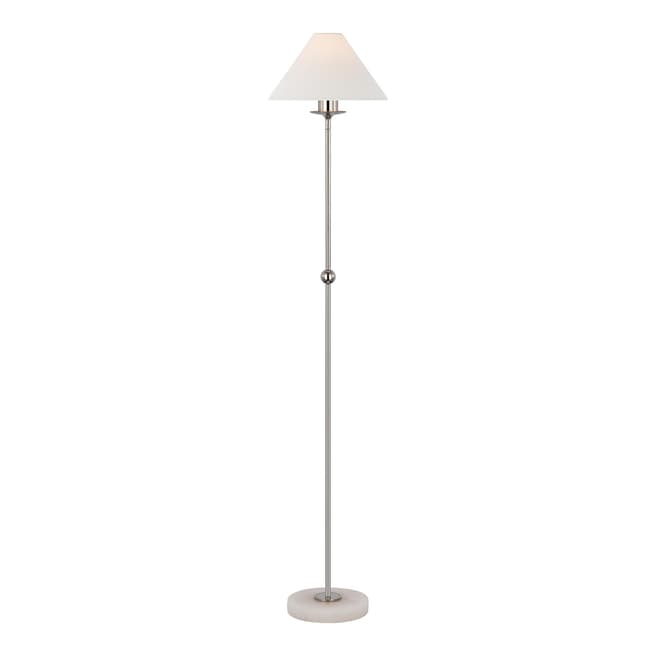Chapman & Myers for Visual Comfort & Co. Caspian Medium Floor Lamp in Polished Nickel and Alabaster with Linen Shade