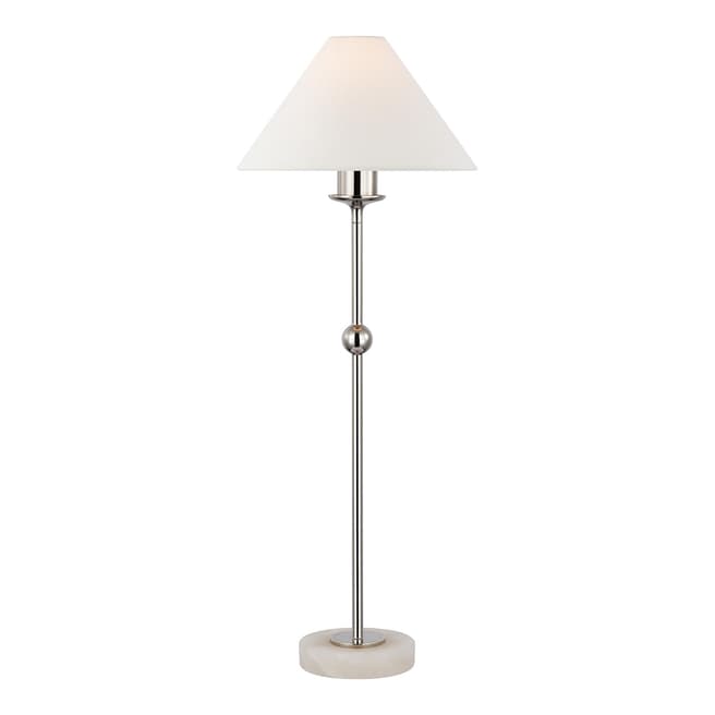 Chapman & Myers for Visual Comfort & Co. Caspian Medium Accent Lamp in Polished Nickel and Alabaster with Linen Shade