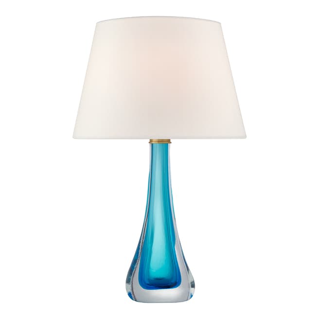 Julie Neill for Visual Comfort & Co. Christa Large Table Lamp in Cerulean Blue Glass with Linen Shade
