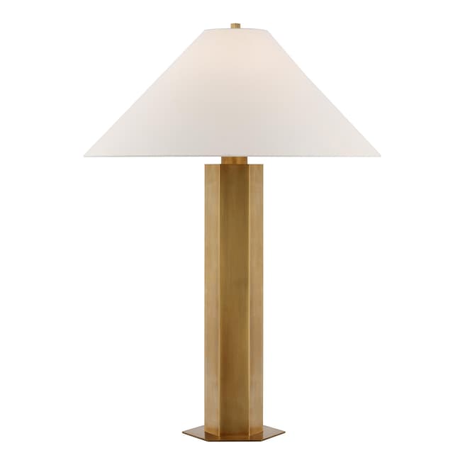 Paloma Contreras for Visual Comfort & Co. Olivier Medium Table Lamp in Hand-Rubbed Antique Brass with Linen Shade