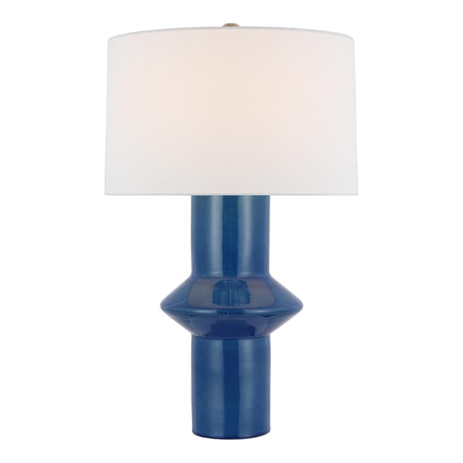Paloma Contreras for Visual Comfort & Co. Maxime Medium Table Lamp in Aqua Crackle with Linen Shade