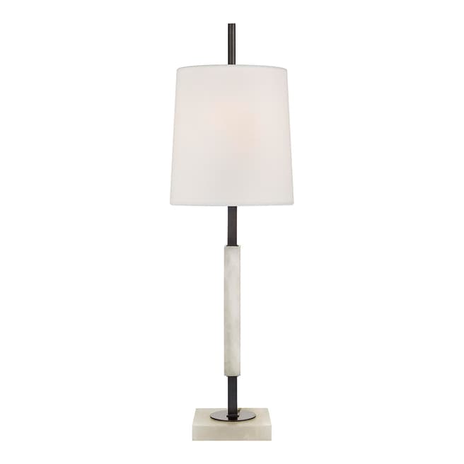 Thomas O'Brien for Visual Comfort & Co. Lexington Medium Table Lamp in Bronze and Alabaster with Linen Shade