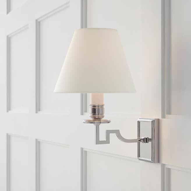 Alexa Hampton for Visual Comfort & Co. Dean Single Arm Sconce in Polished Nickel with Linen Shade