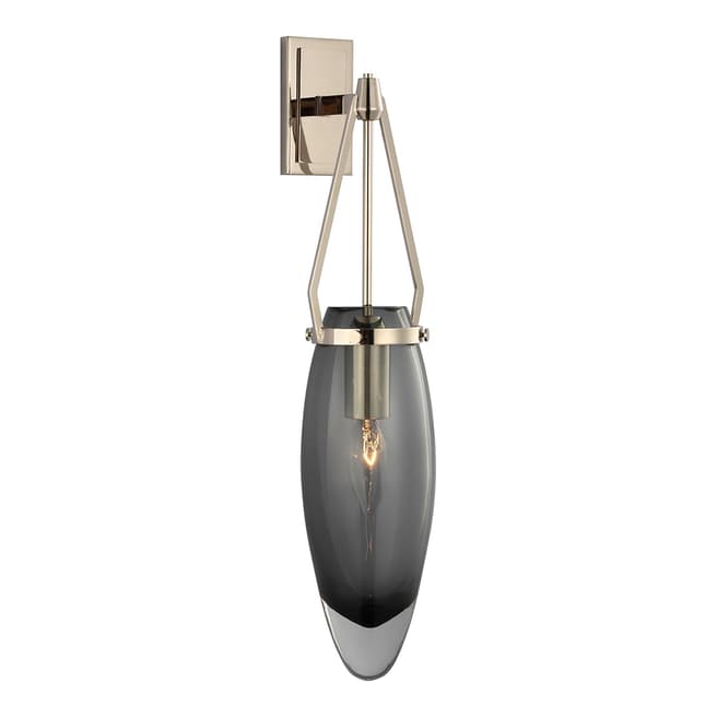 Chapman & Myers for Visual Comfort & Co. Myla Medium Bracketed Sconce in Polished Nickel with Smoked Glass