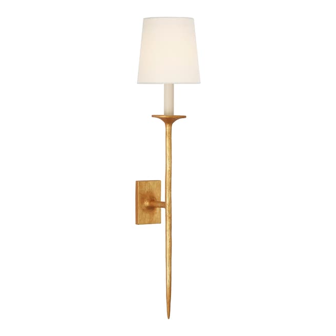 Julie Neill for Visual Comfort & Co. Catina Large Tail Sconce in Antique Gold Leaf with Linen Shade