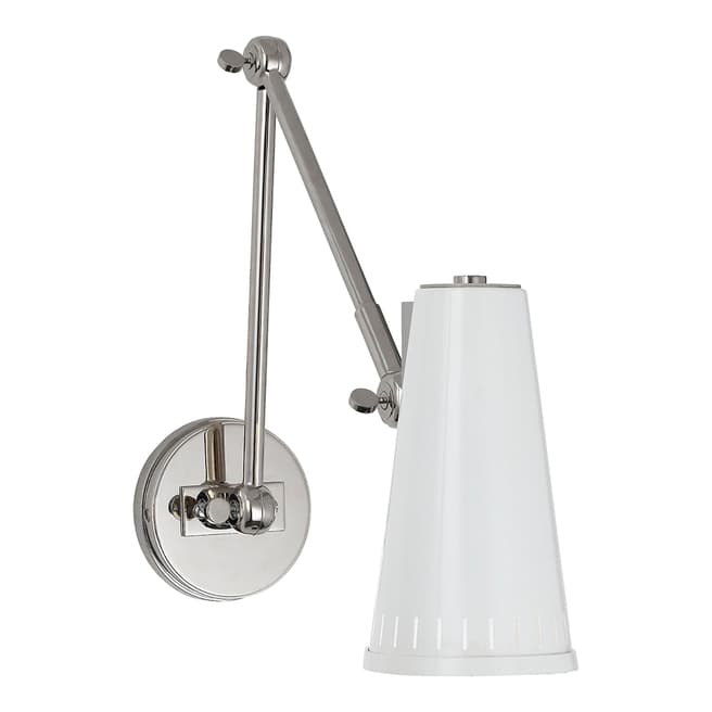 Thomas O'Brien for Visual Comfort & Co. Antonio Adjustable Two Arm Wall Lamp in Polished Nickel with Antique White Shade