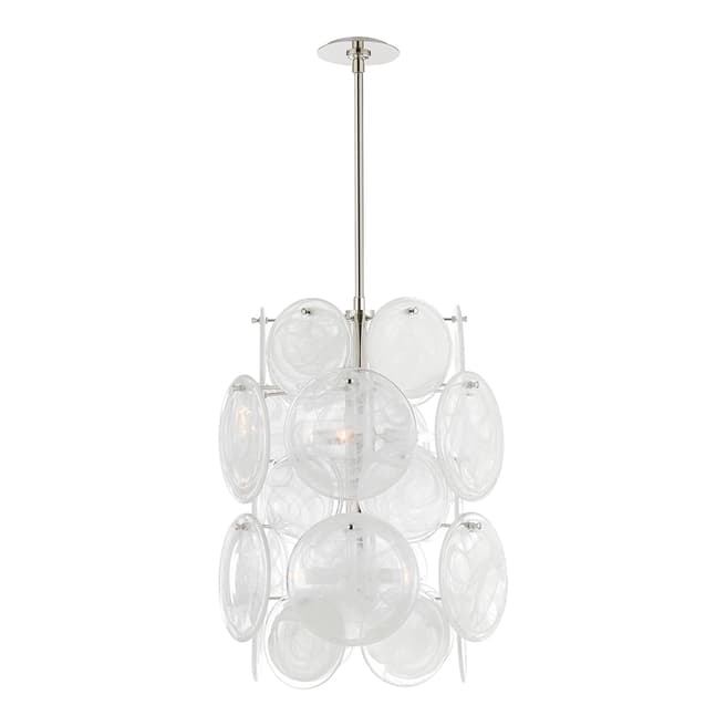 AERIN for Visual Comfort & Co. Loire Medium Barrel Chandelier in Polished Nickel with White Strie Glass