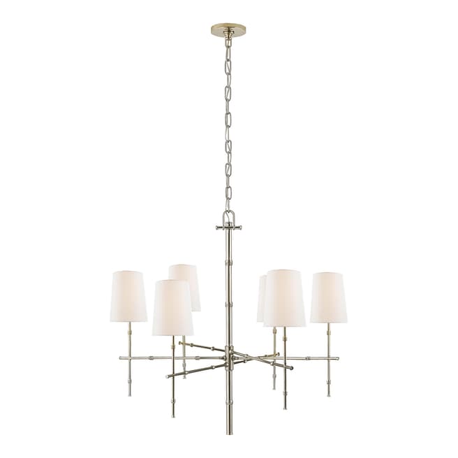 Visual Comfort for Visual Comfort & Co. Grenol Medium Modern Bamboo Chandelier in Polished Nickel with Linen Shades