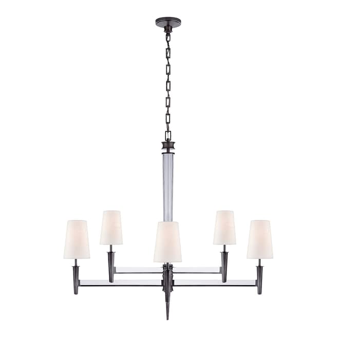 Thomas O'Brien for Visual Comfort & Co. Lyra Two Tier Chandelier in Bronze and Crystal with Linen Shades