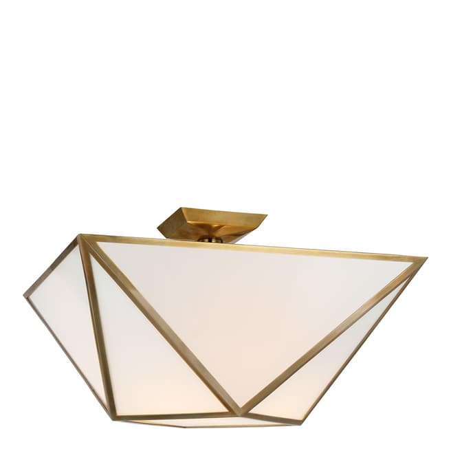 Julie Neill for Visual Comfort & Co. Lorino Large Semi-Flush Mount in Hand-Rubbed Antique Brass with White Glass