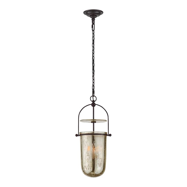 Chapman & Myers for Visual Comfort & Co. Lorford Tall Smoke Bell Lantern in Aged Iron with Mercury Glass