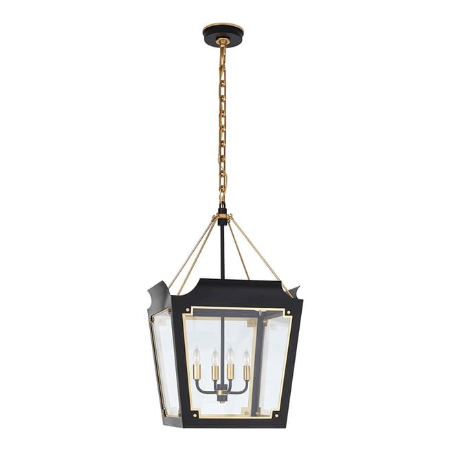 Julie Neill for Visual Comfort & Co. Caddo Medium Lantern in Matte Black and Gold with Clear Glass