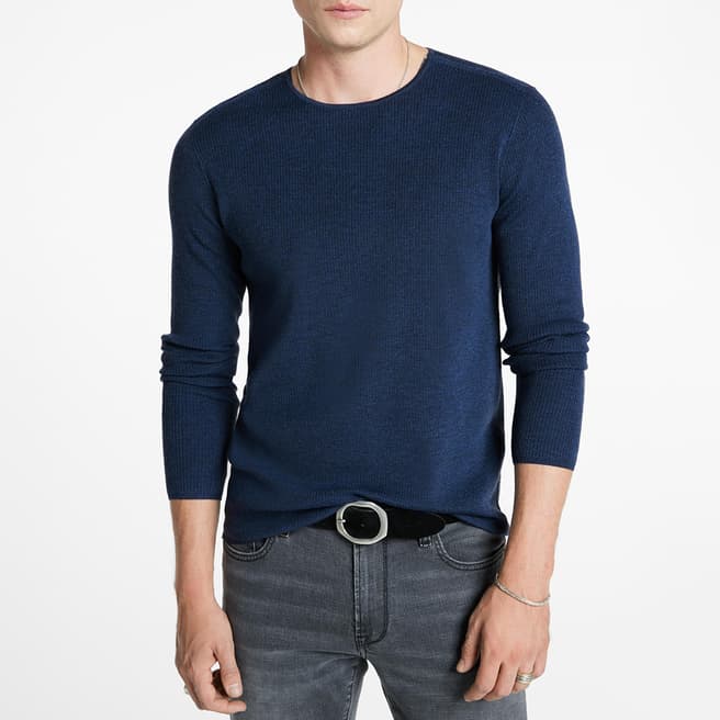 John Varvatos Blue Leira Ribbed Silk Blend Jumper