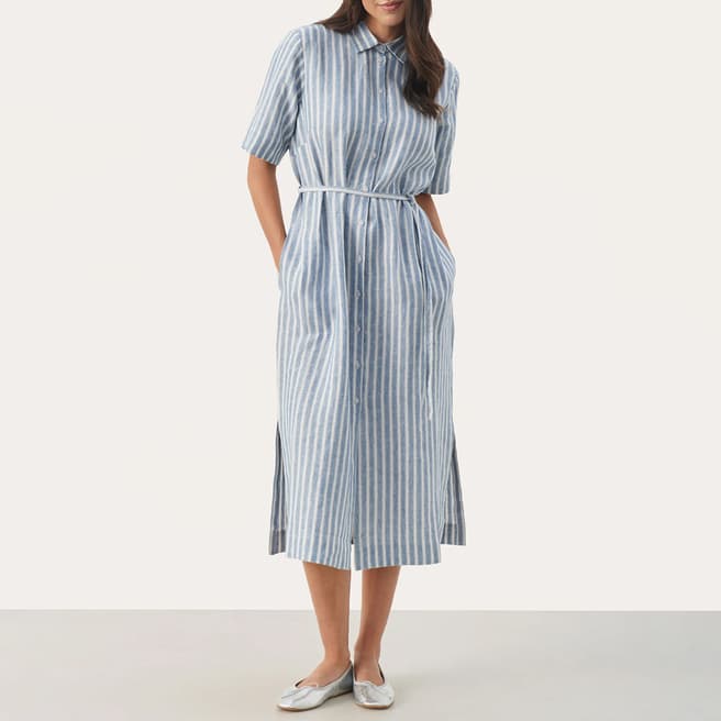 Part Two Blue Emmalou Stripe Linen Dress