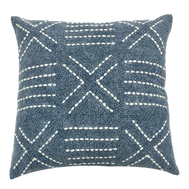 Malini Cotton Blue & White Geomatric Embroidered Cushion, 45 x 45 cm