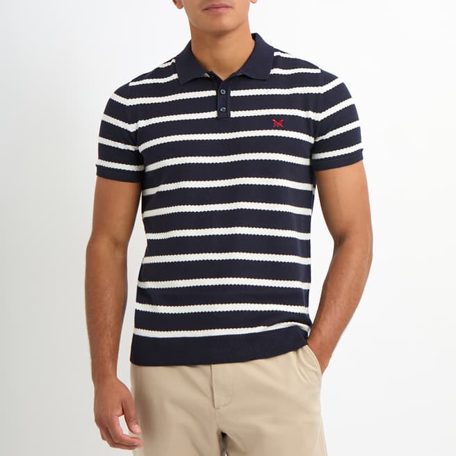 Crew Clothing Navy Textured Cotton Polo