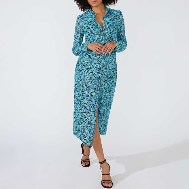 Ro & Zo Blue Floral Mesh Shirt Dress