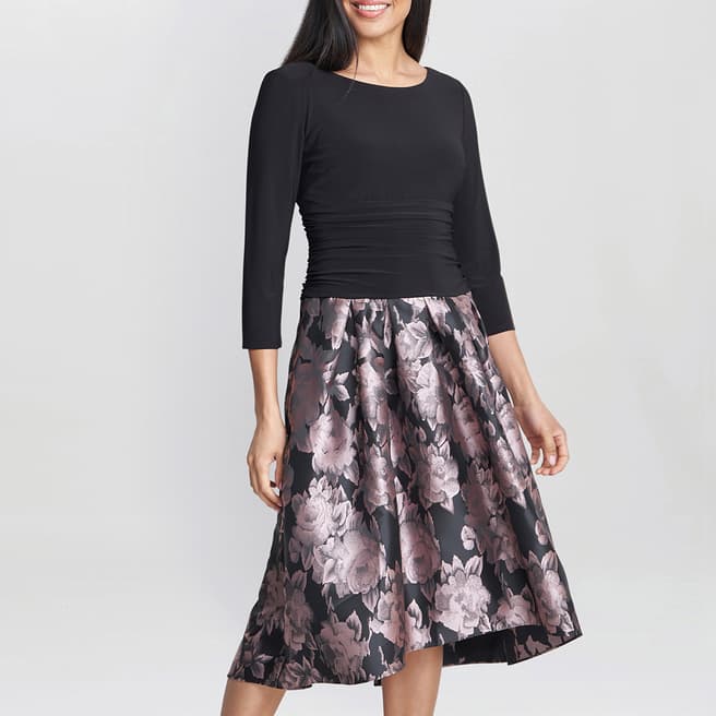 Gina Bacconi Black Hannah Floral Printed Jacquard Dress