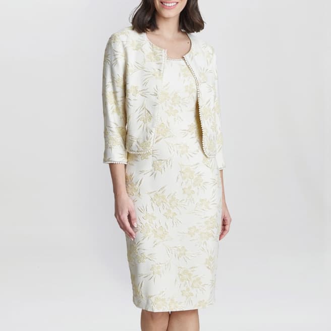 Gina Bacconi Gold Lindsay Dress And Jacket With Pearl Trim