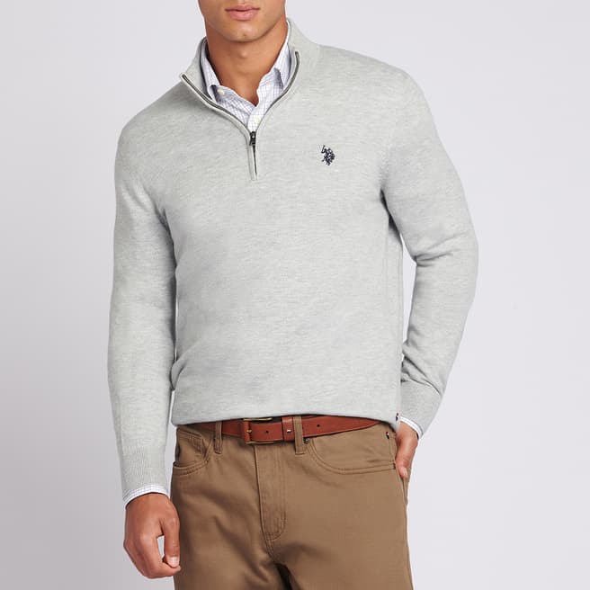 U.S. Polo Assn. Grey Half Zip Cotton Blend Jumper