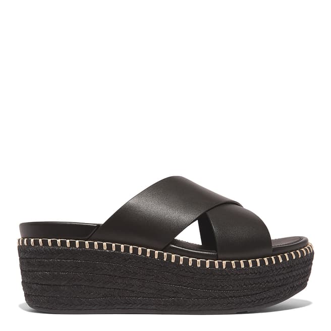 FitFlop Black Leather Eloise Espadrille  Wedge Slides