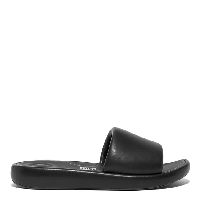 FitFlop Black Leather Iqushion D-Luxe Padded Slides