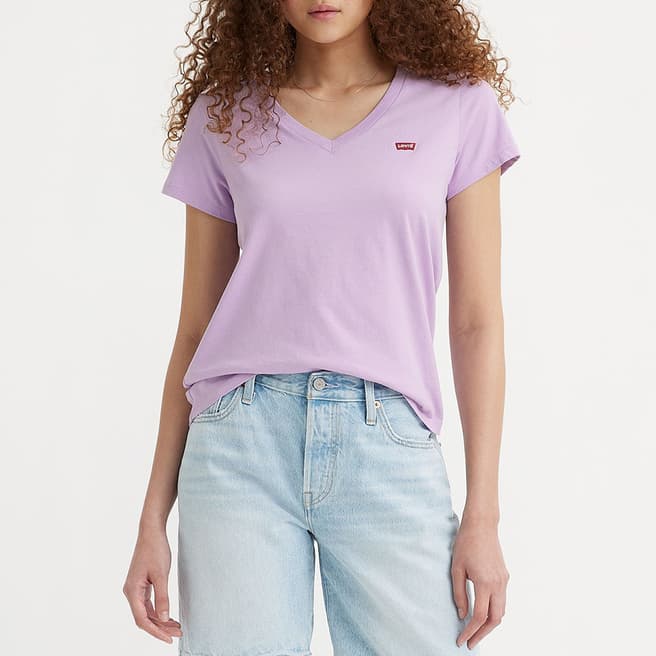 Levi's Lilac Perfect V-Neck Cotton T-Shirt