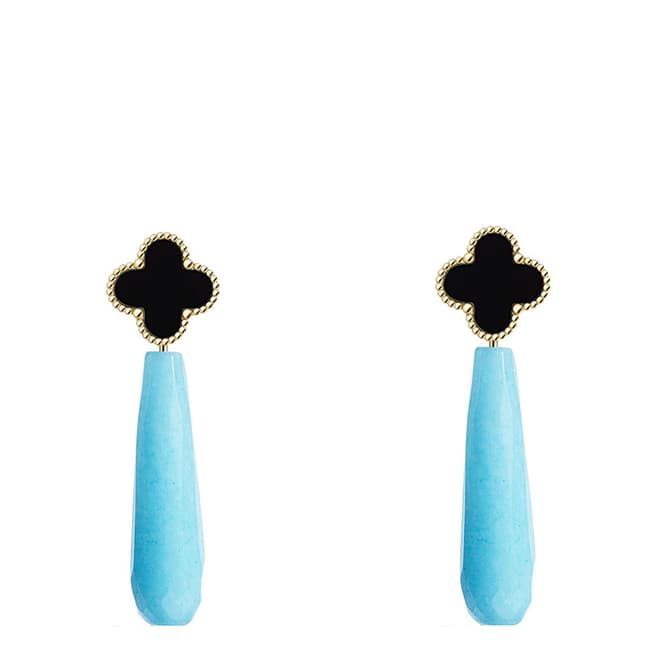 Liv Oliver 18K Gold Onyx & Turquoise Tear Drop Earrings