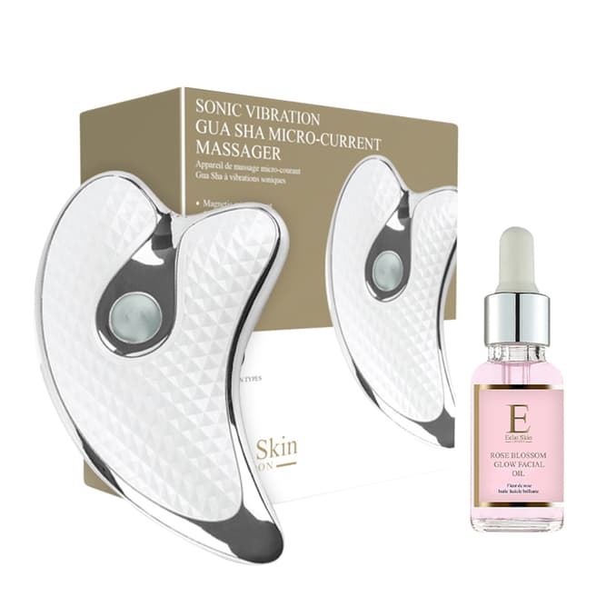 Eclat Skin London Sonic Vibration Guasha Micro-Current Massager + Rose Blossom Oil 30ml